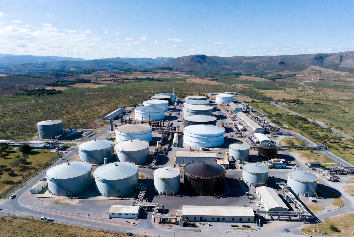 Wholesale petroleum storage tanks aerial view